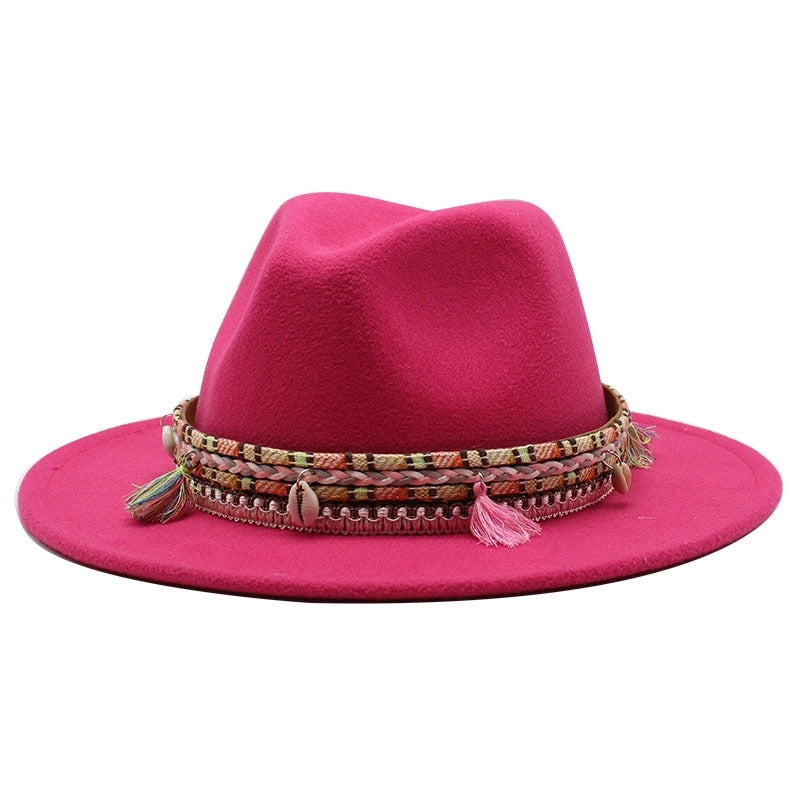 Hot Sale Woolen Hat Tassel Ethnic Style Jazz Hat Retro Flat Brim Big Brim Hat