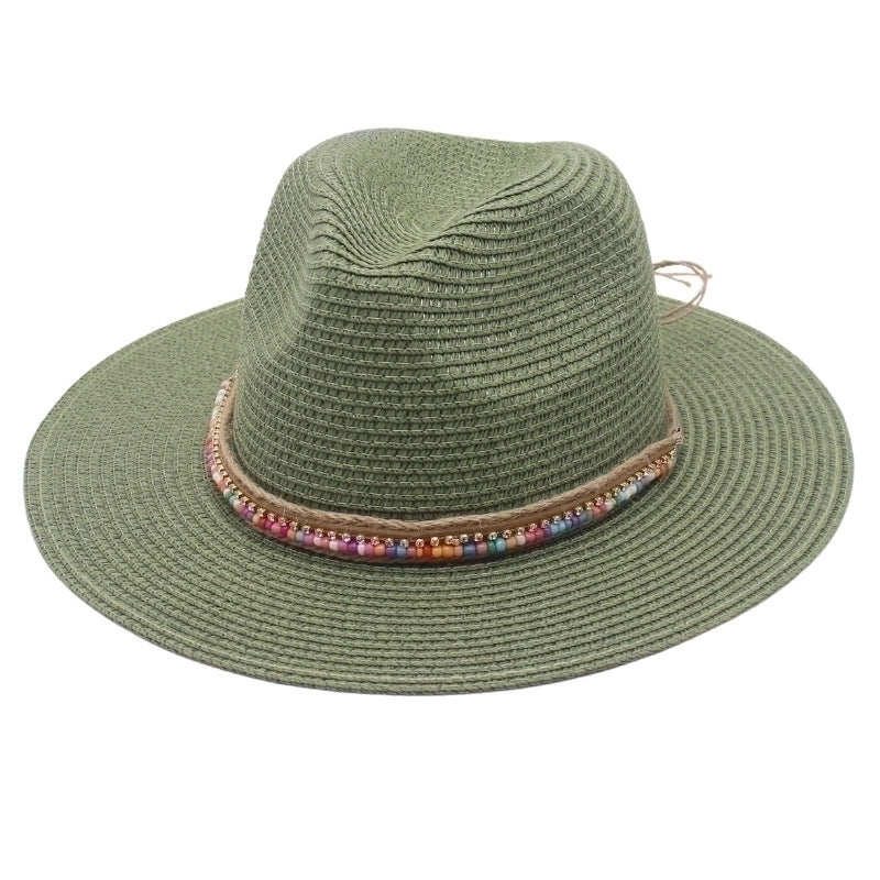 Unisex Ethnic Style Colorful Beaded Big Eaves Straw Hat