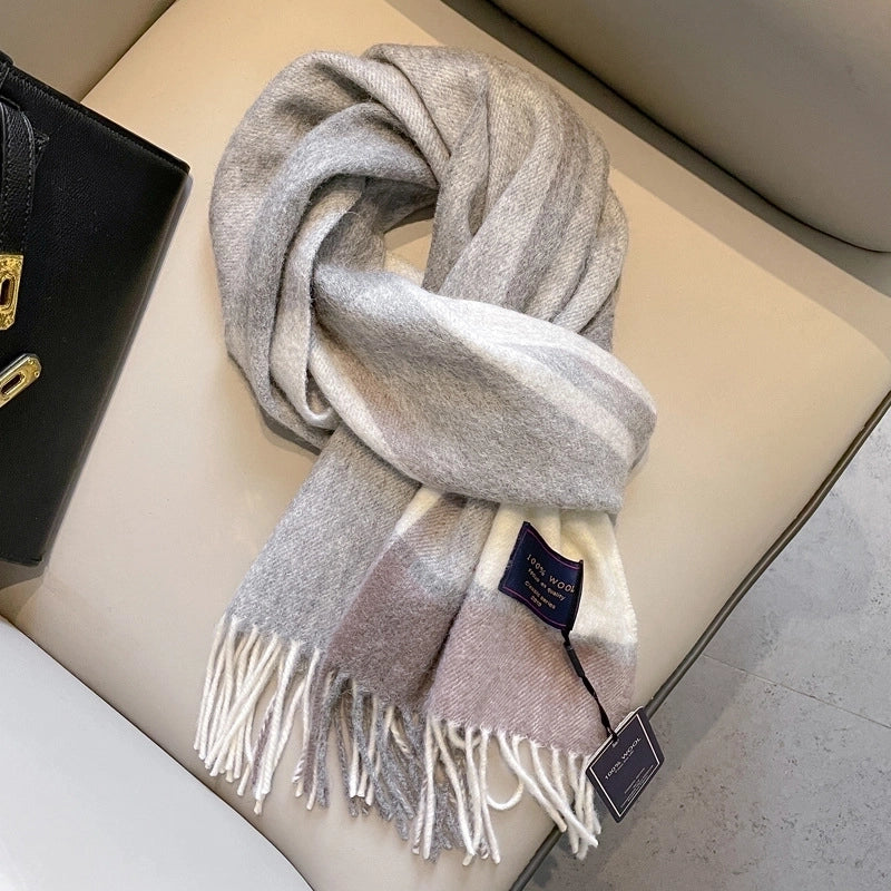 100% Wool Scarf Men's Winter Cashmere New Red Gift Box Packaging Gray Men's Plaid Scarf
