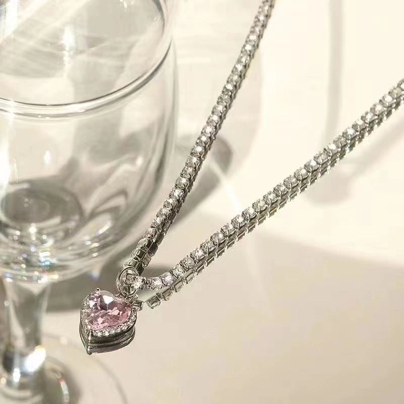 Y2K Shiny Heart Shape Copper Plating Inlay White Gold Plated Rhinestones Zircon