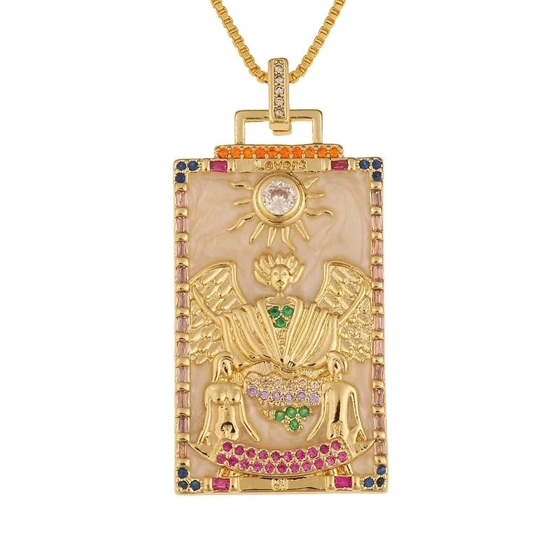 Fashion New Oil Drop Tarot Pendant Copper Zircon Necklace