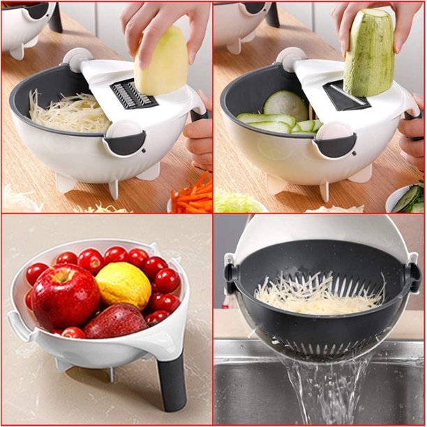 New 9 in 1 Multifunction Magic Rotate Vegetable Cutter with Drain Basket