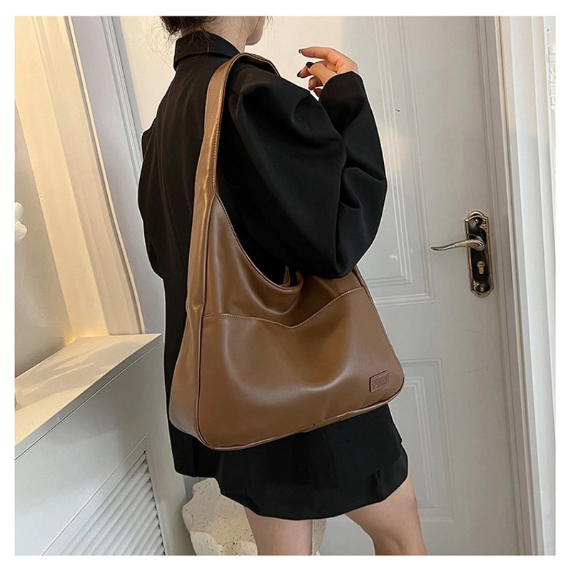 Women's Large Autumn Pu Leather Solid Color Fashion Square Zipper Tote Bag