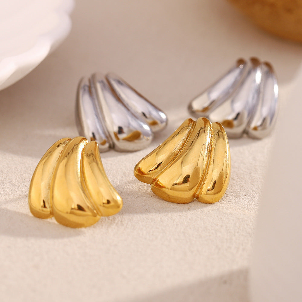 Vintage Stainless Steel 18K Gold Plated O-Shaped Hollow Pumpkin Trapezoidal Pearl Bow Earrings For Women