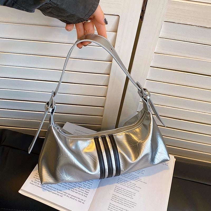 Women's Small Pu Leather Stripe Streetwear Square Zipper Shoulder Bag