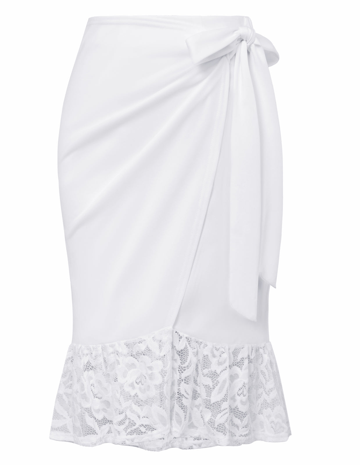 Pencil Skirt for Women 1950s Vintage Lace Hem Bodycon Skirt with Bow Tie