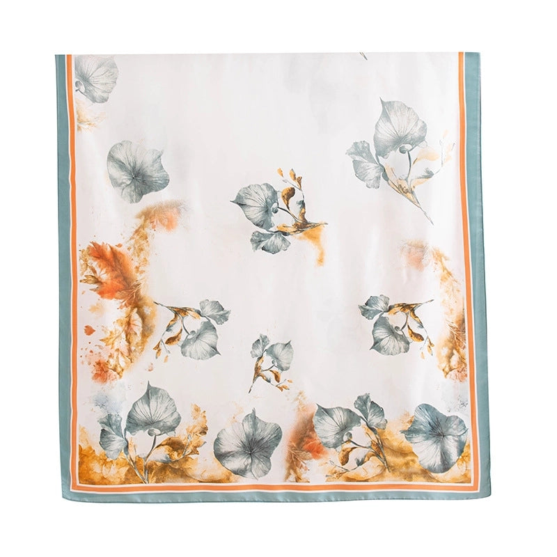 Women's Elegant Leaf Flower Leopard Polyester Silk Scarf