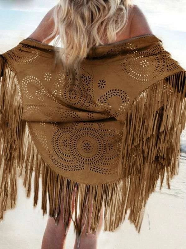 Shawl Summer New Women's Top Tassel Shawl Retro Simple Suede Cape Production
