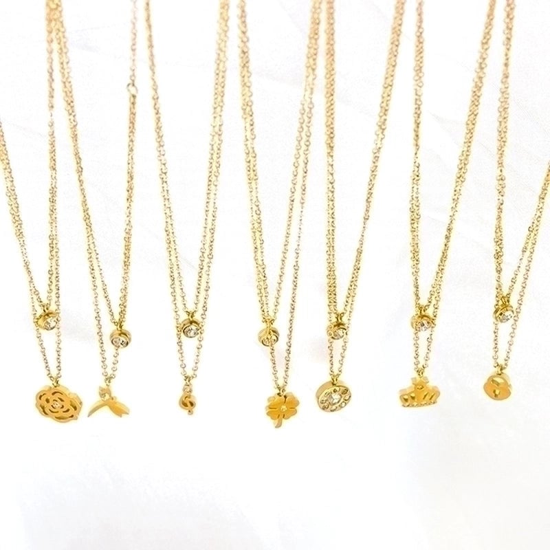 Modern Style Cross Four Leaf Clover Flower Stainless Steel Rhinestones Layered Necklaces