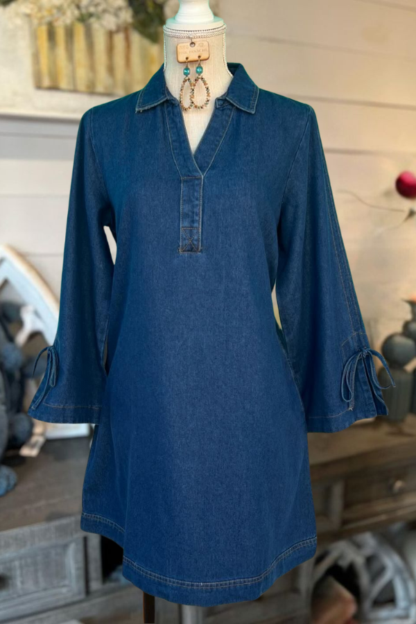 A-line V-neck Denim Dress