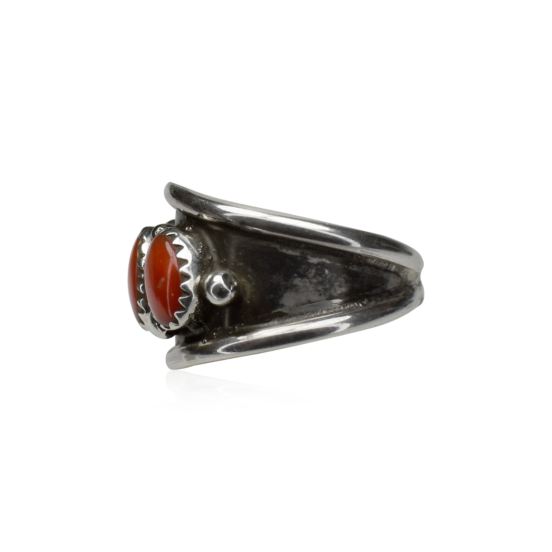 Three Coral Stone Band Ring with Silver Beads