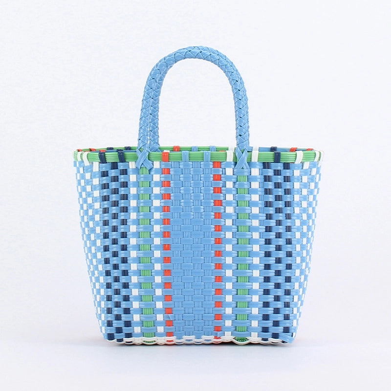 Women's Large Plastic Color Block Beach Classic Style Open Straw Bag