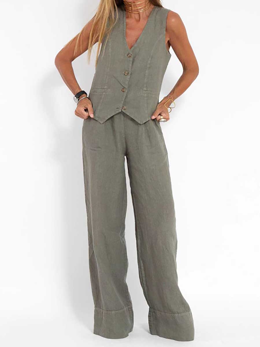 Fashion vest pants collage patchwork cotton leisure suit