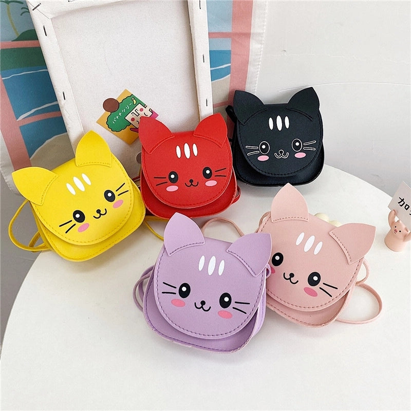 Women's Small Pu Leather Cat Cute Round Zipper Shoulder Bag Crossbody Bag