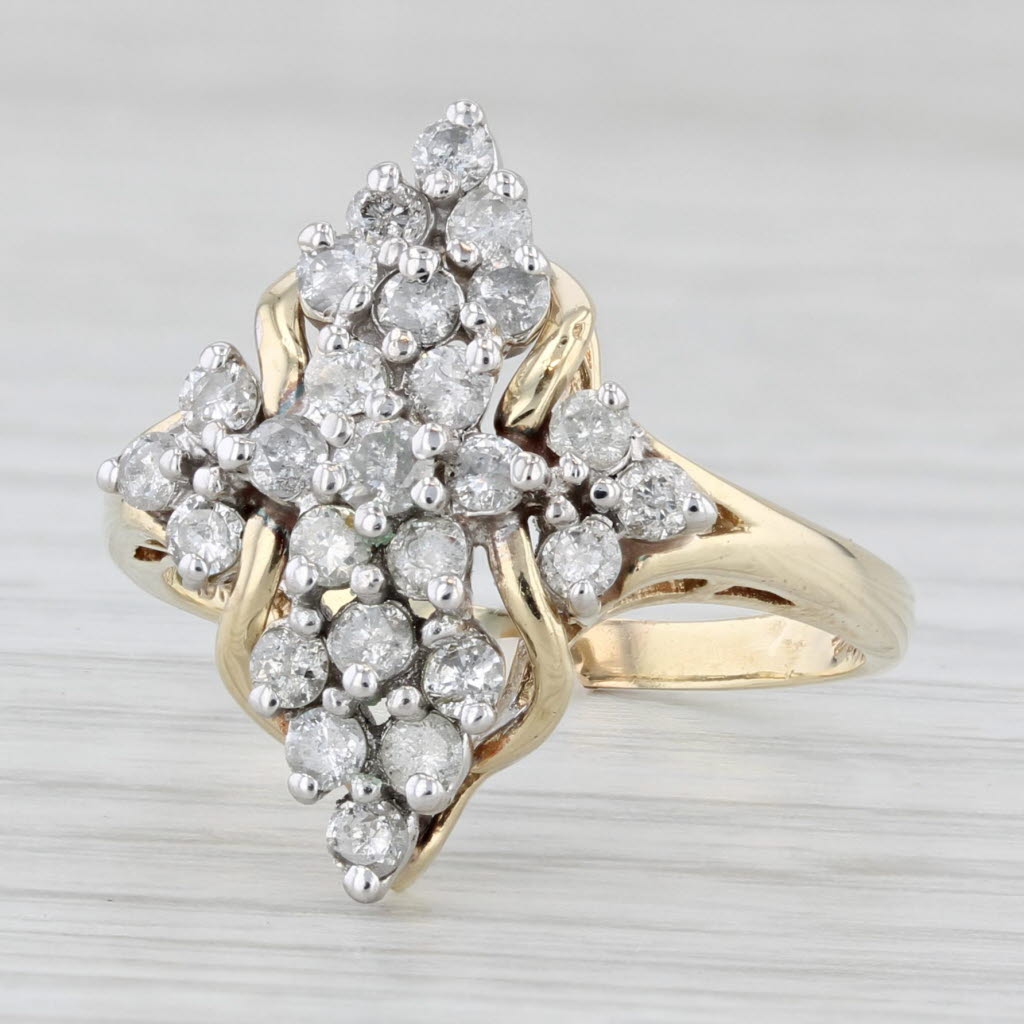 0.75ctw Diamond Cluster Ring 10k Yellow Gold Size 8 Cocktail