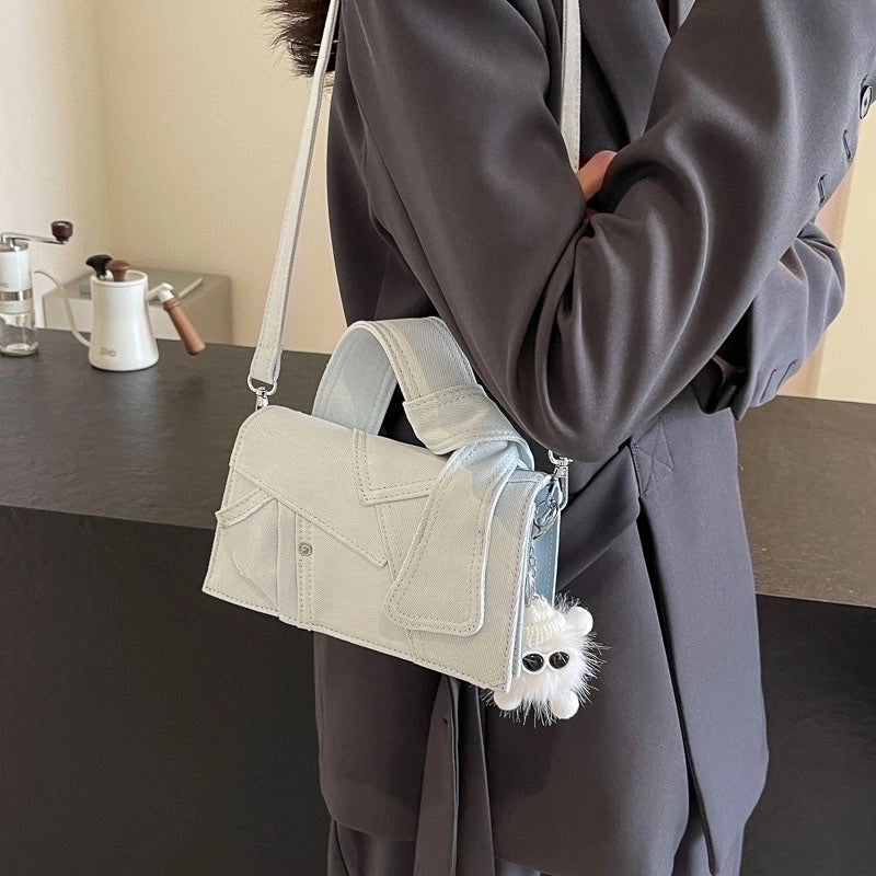 Women's Medium Denim Solid Color Classic Style Streetwear Magnetic Buckle Shoulder Bag Crossbody Bag