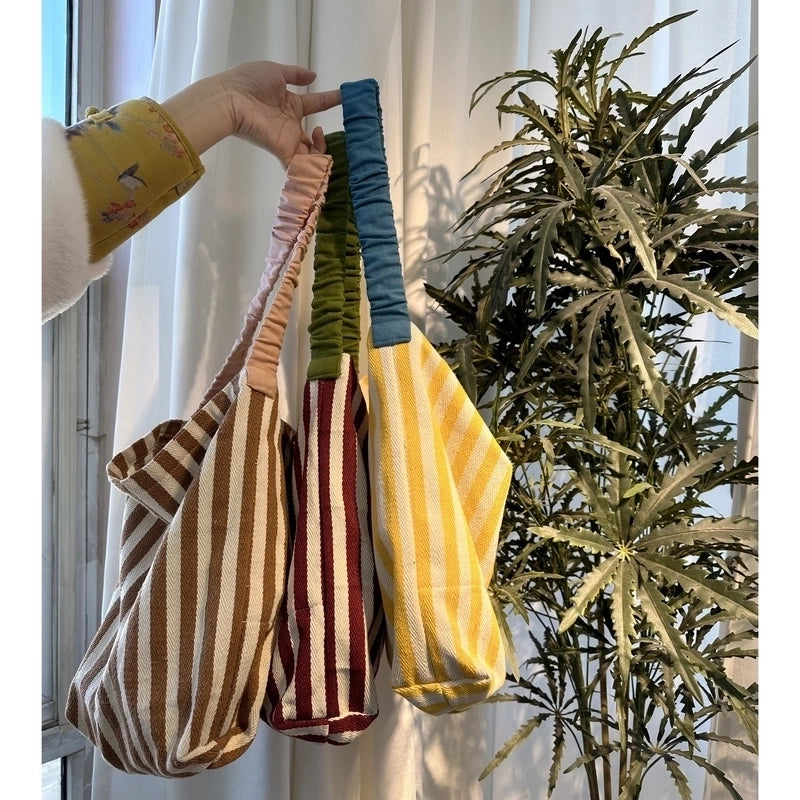 Women's Classic Style Color Block Cotton Shopping Bags