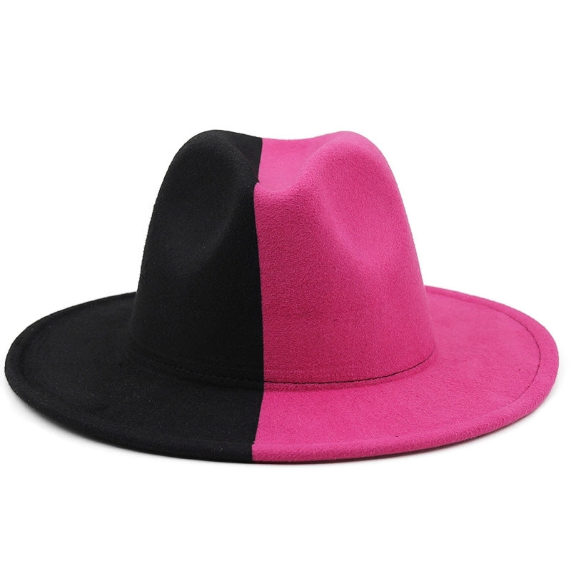 Yin And Yang Color Matching Woolen Felt Hat Autumn And Winter Party Fashion Flat-brimmed Jazz Hat
