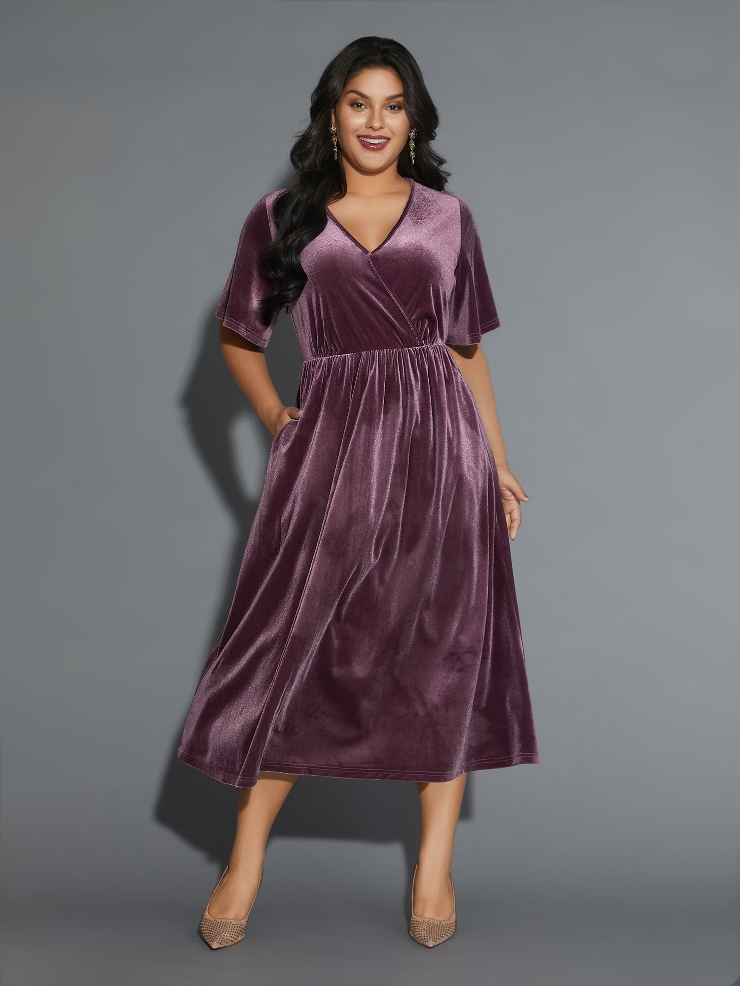 Surplice Neck Backless Ties Velvet Dress