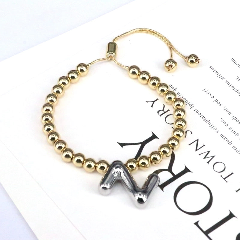 Copper Gold Plated Vintage Style Minimalist Plating Letter Bracelets