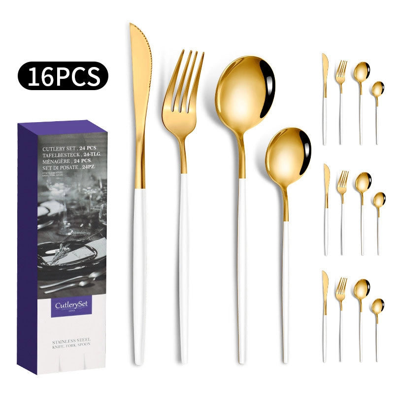 1010 Stainless Steel Tableware 24-piece Golden Steak Knife. Fork And Spoon Gift Box Western Tableware Suit