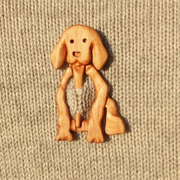 Brooch Pin With Wooden Animal Pattern