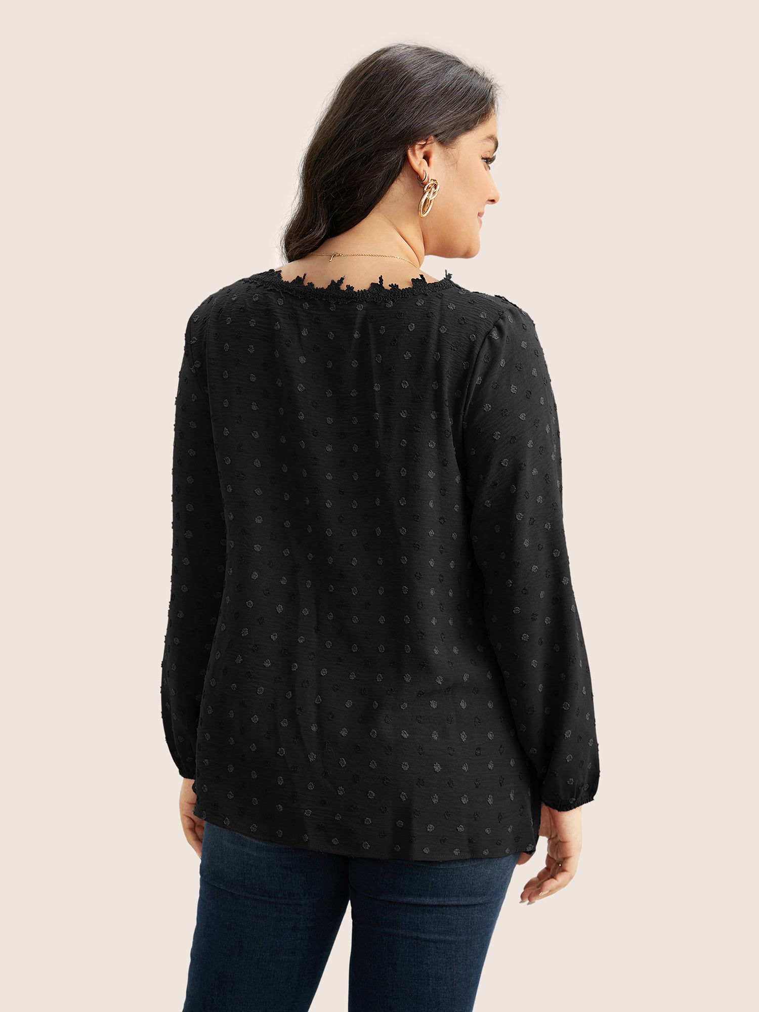 Plisse Eyelet Lace Elastic Cuffs Blouse