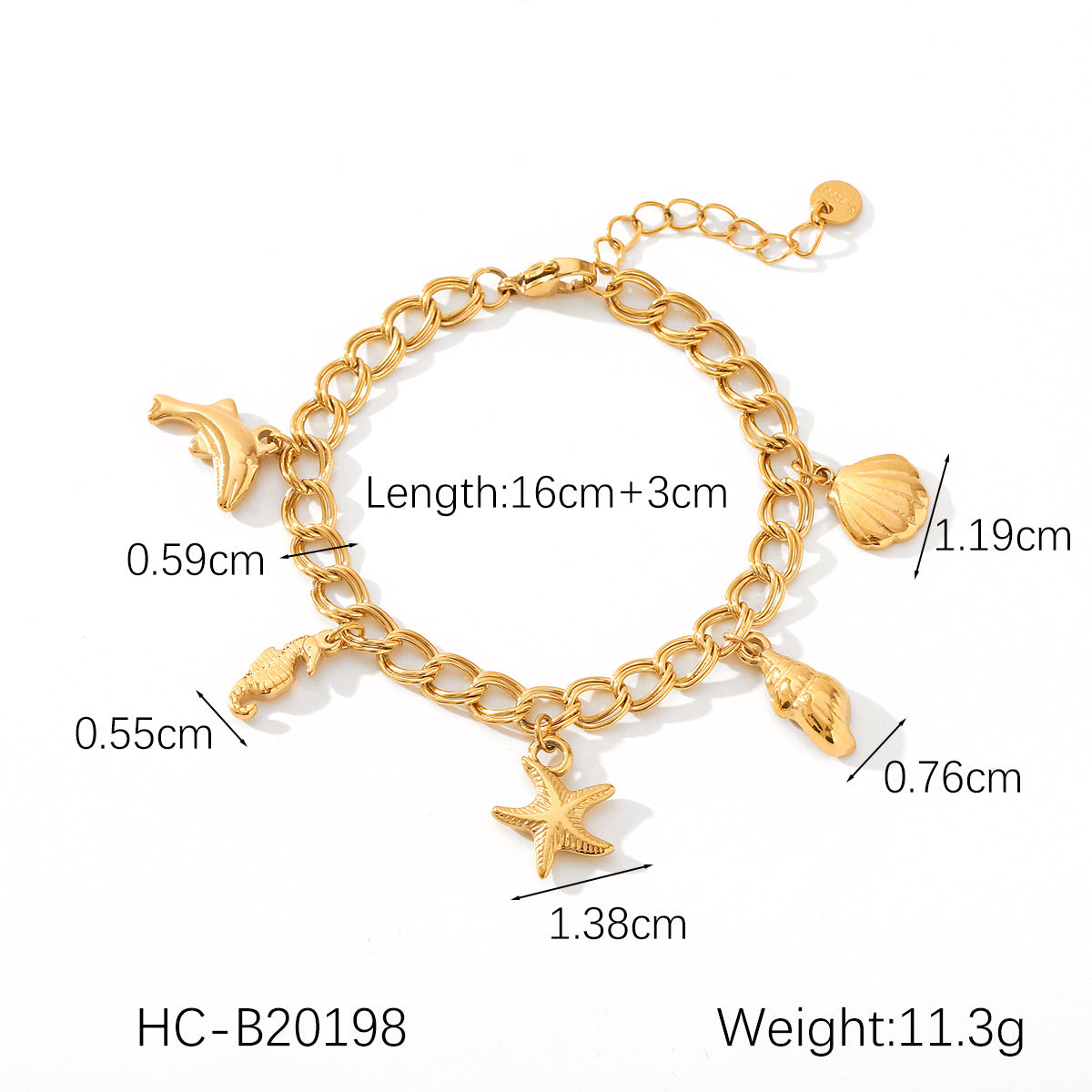 Marine Stainless Steel Bracelet Dolphin Seahorse Starfish Conch Shell Pendant Jewelry