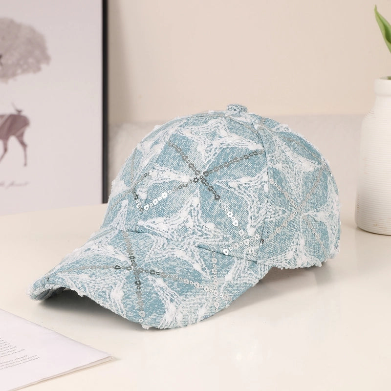Women's Retro Sports Commute Star Flower Sequins Curved Eaves Baseball Cap