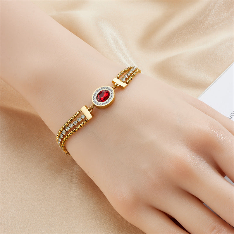 Fashion Women Chain Titanium Steel Diamond Inlay Bracelets