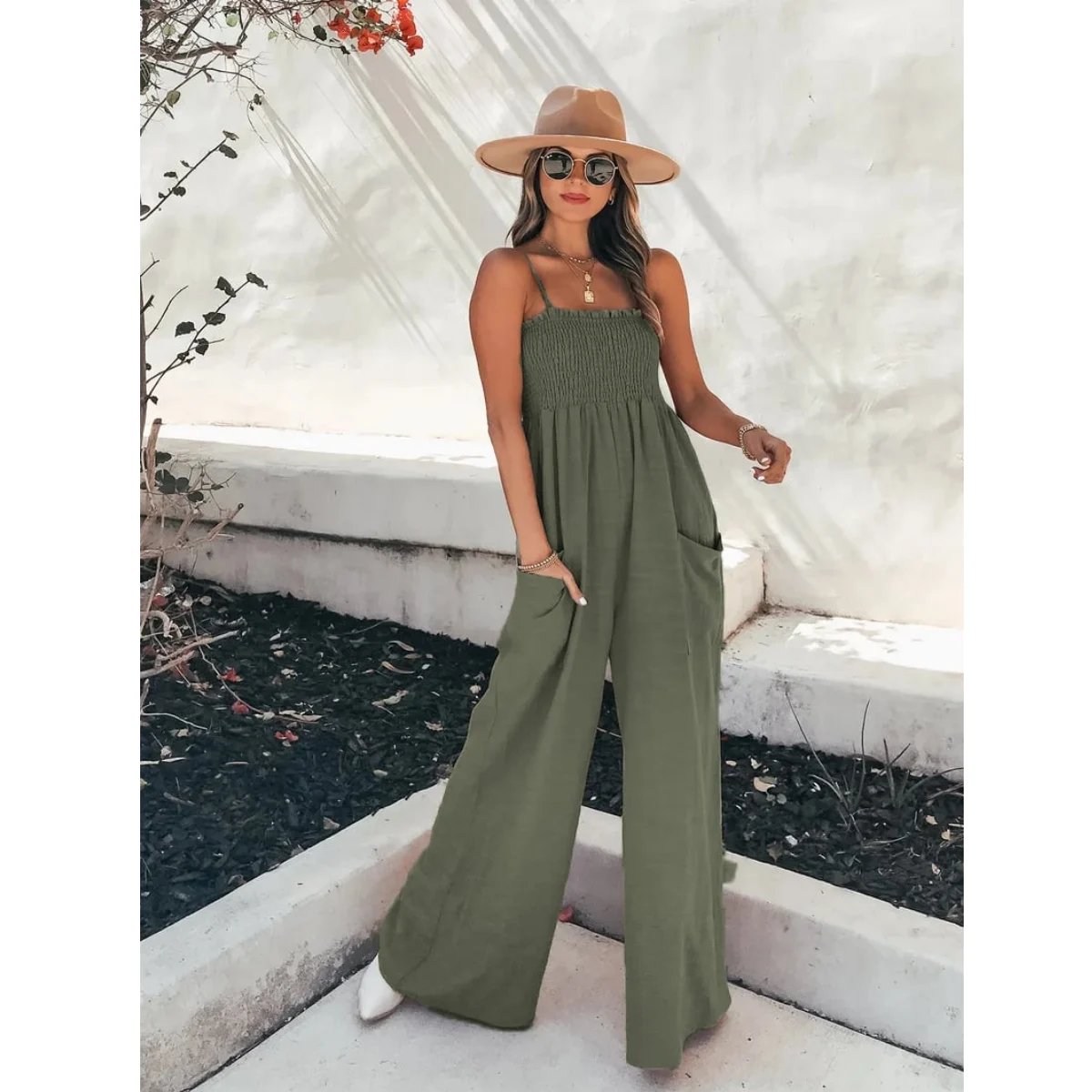 👚SPECIAL SALE 49%-LADIES GATHER TOP WIDE LEG JUMPSUIT