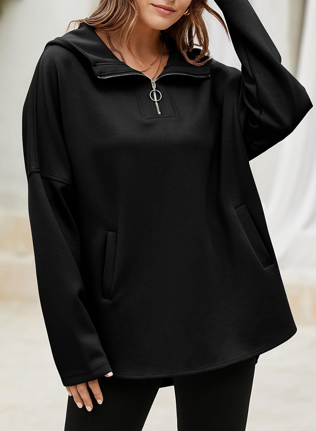 FINAL SALE⚡5 Packs for $25.95⚡- Women's Oversized Hoodies Casual Long Sleeve Half Zipper Pocket Sweatshirt Pullover Tops