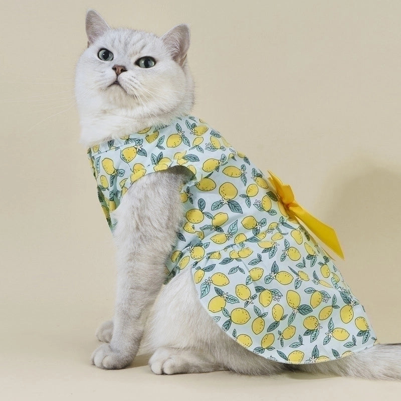 Pastoral Cotton Lemon Bow Knot Pet Clothing