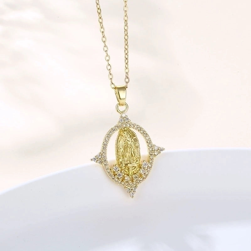 Stainless Steel Titanium Steel 18K Gold Plated INS Style Plating Inlay Human Faith Zircon Pendant Necklace
