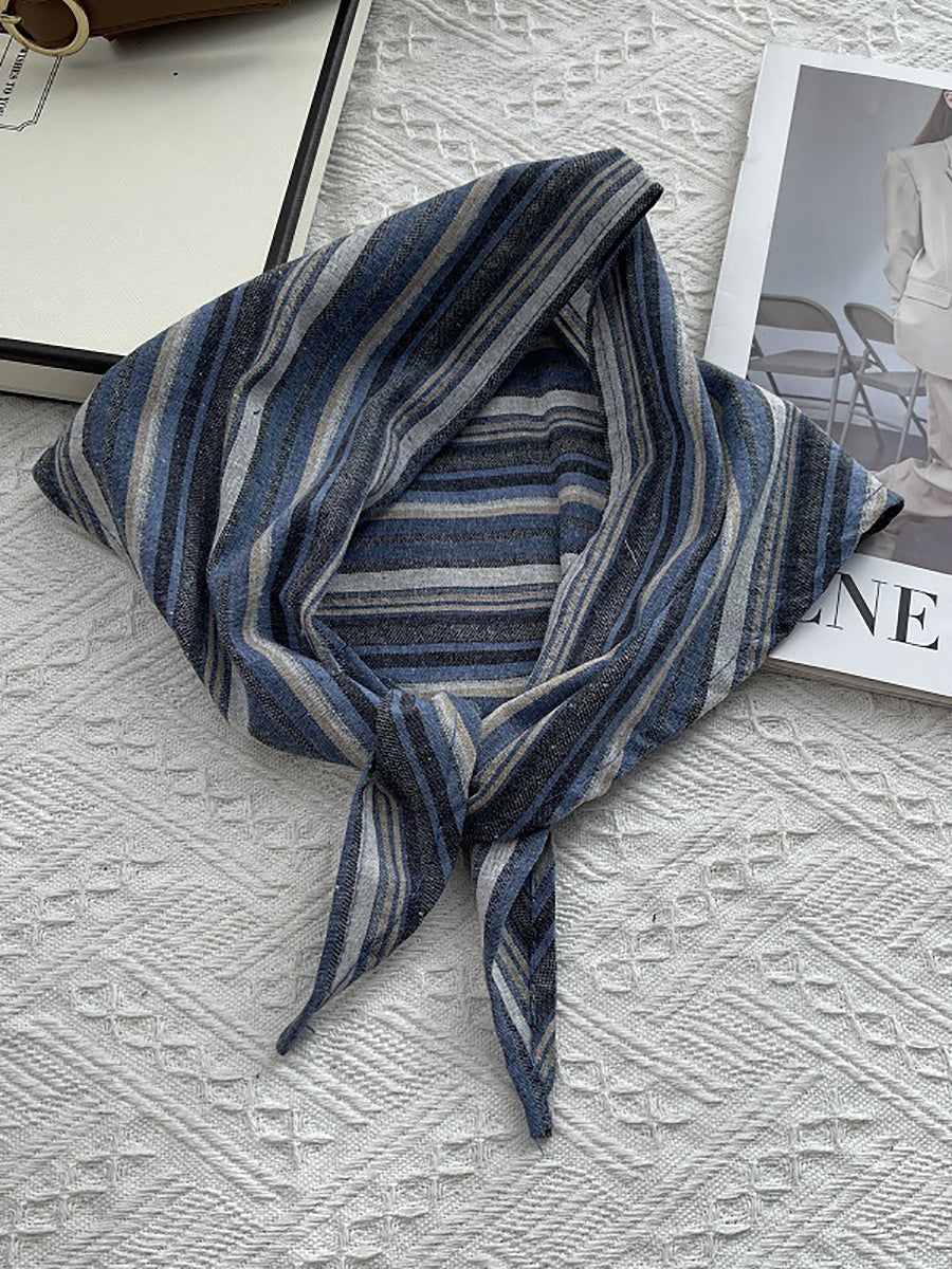 Women Vintage Stripe 100%Cotton Triangle Scarf