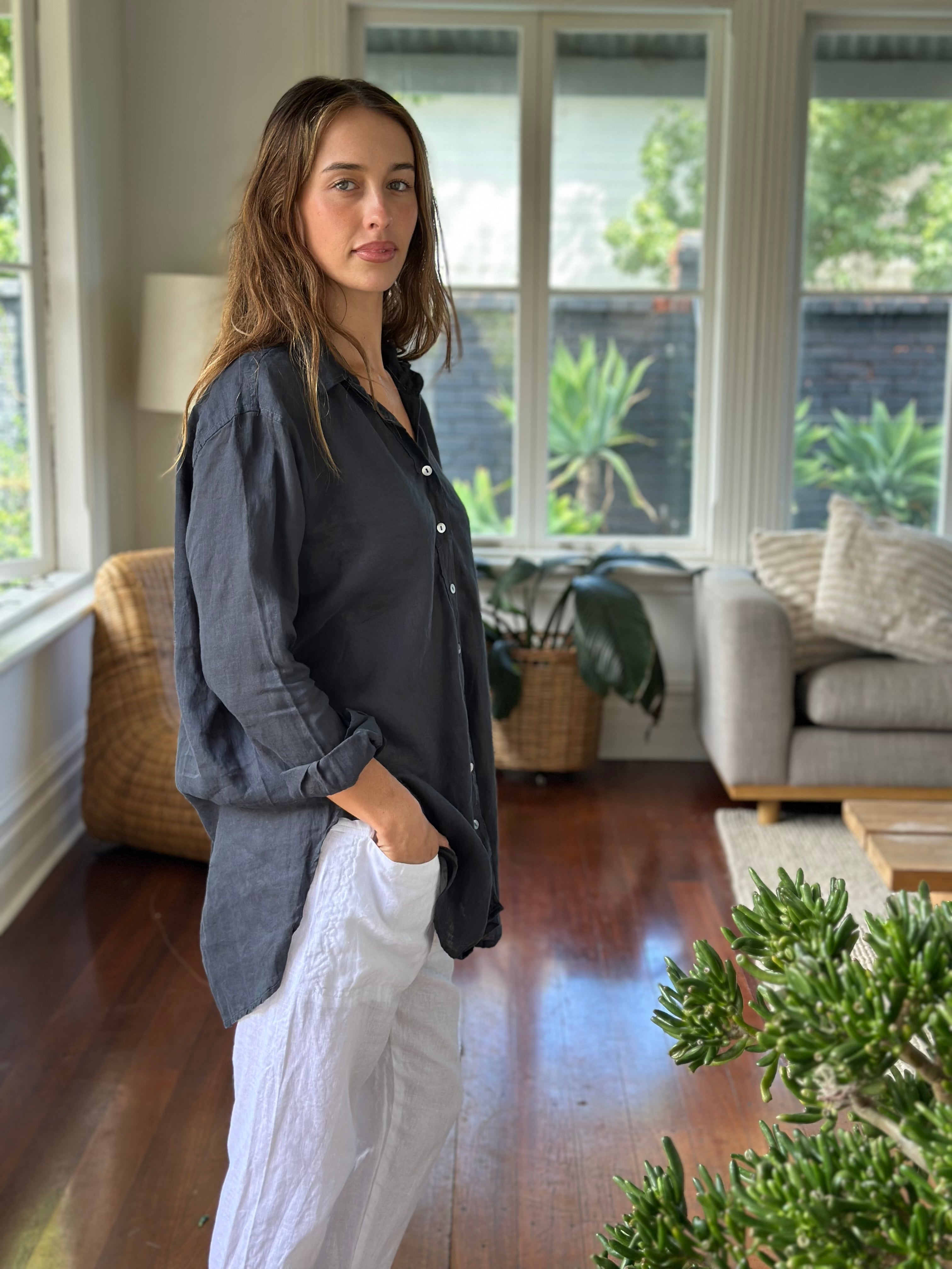 skyla shirt - charcoal linen