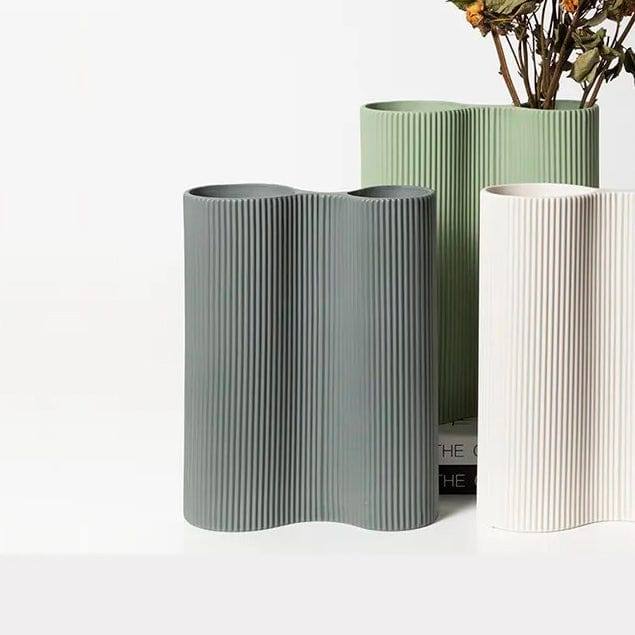 Ribbed Duo Vase - Grey