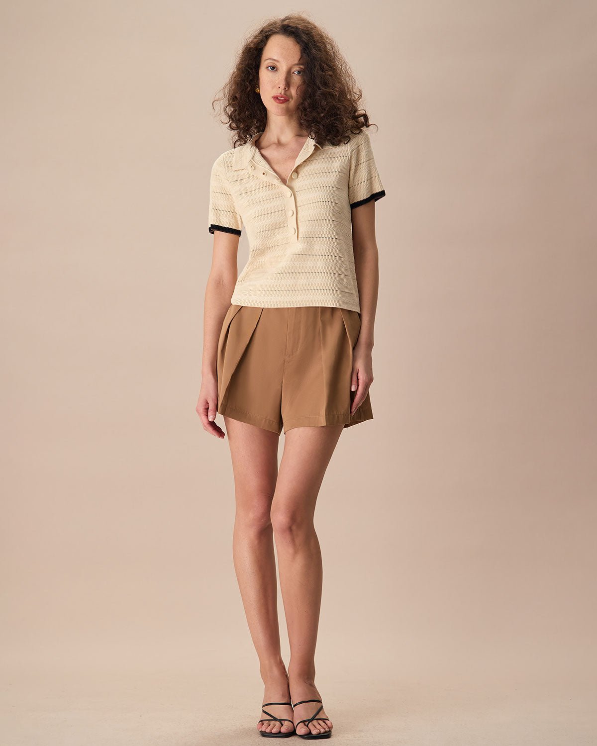 The Apricot Lapel Contrast Trim Knit Tee
