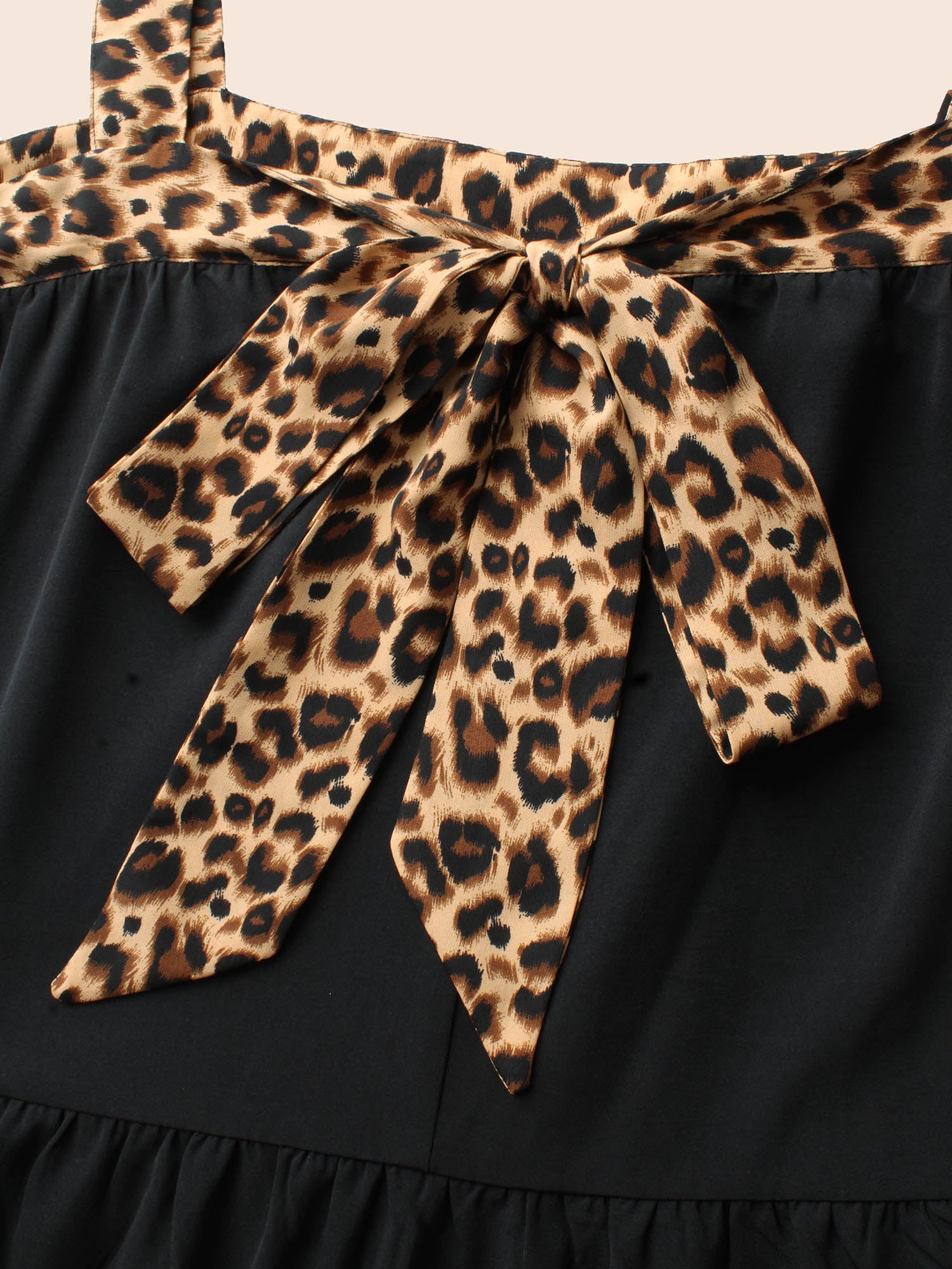 Leopard Patchwork Tie Knot Ruffle Layered Hem Dress