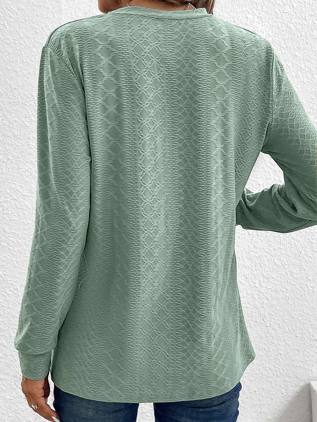 V Neck Long Sleeve Plain Jacquard Regular Medium Elasticity Loose Shirt For Women