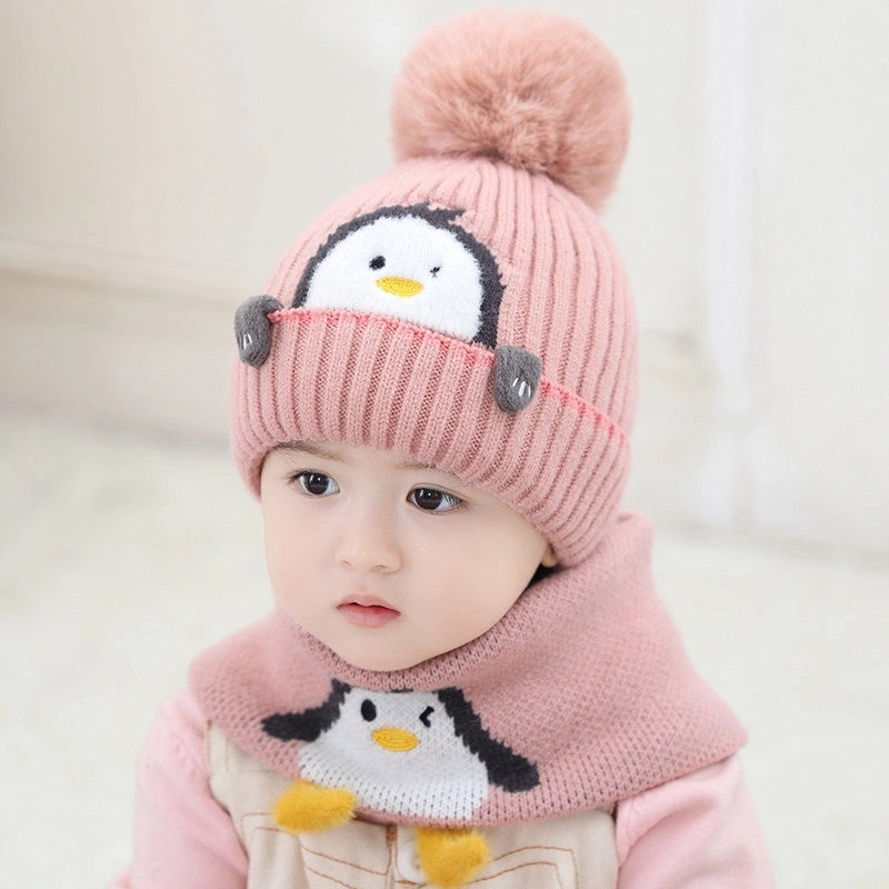A Children's Hat Fleece-lined Baby Thick Wool Hat Warm Baby Hat Winter Knitted Hat Scarf Two-piece Set