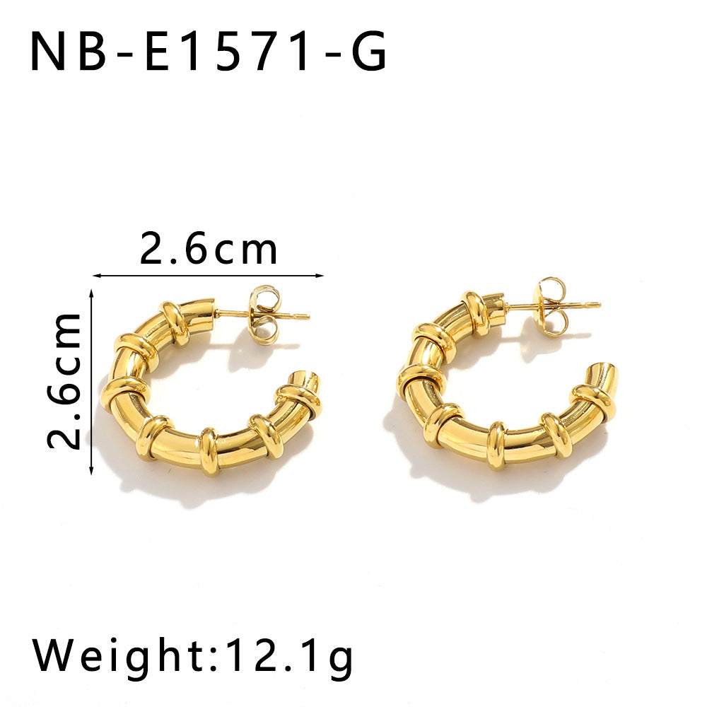 Stainless Steel Earrings Hollow C-Shaped Earrings Personality Versatile 18K Gold Plated Fashion Titanium Steel Earrings For Women