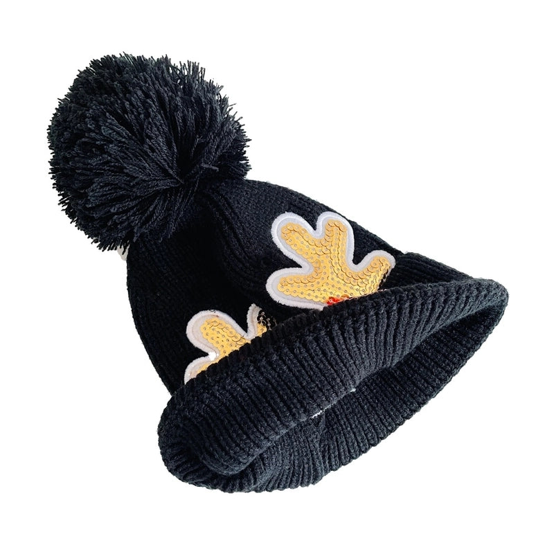 Children Unisex Cute Antlers Embroidery Wool Cap