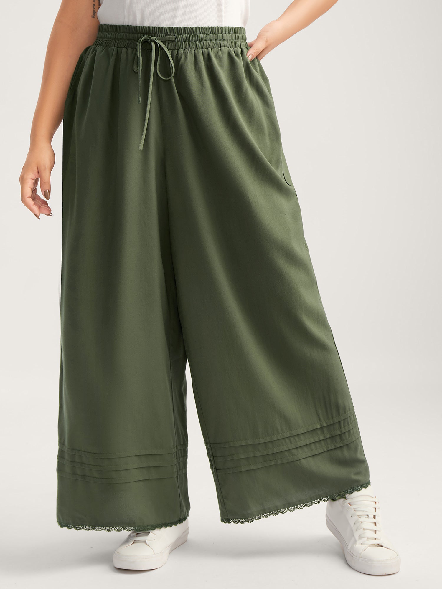 Waist Drawstring Wide-Leg Pleated Pants