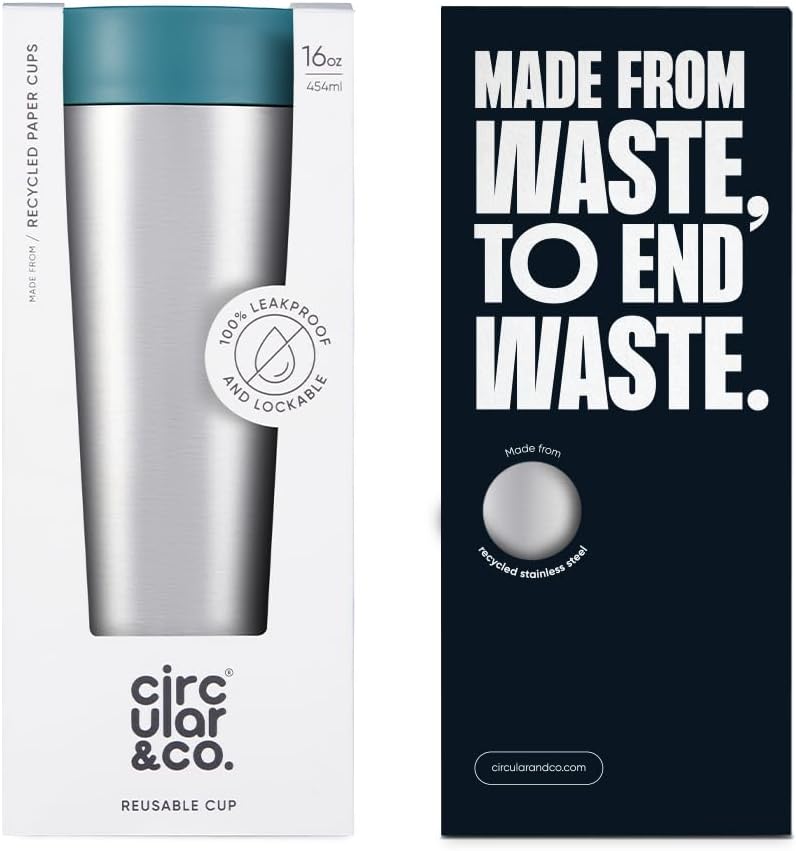 Circular & Co Thermal Stainless Steel Travel Mug - 8oz/227ml - Insulated Reusable Coffee Cup - 100% Leakproof & Lockable - 6 Hours Hot/Cold - Push Top, One Hand Open, 360 Drinking Coffee Tumbler