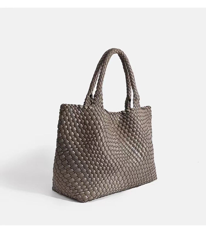 Women's Large Pu Leather Solid Color Vintage Style Streetwear Weave Square Magnetic Buckle Shoulder Bag