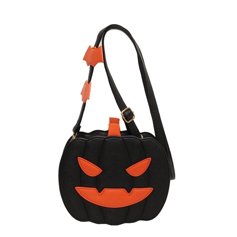 Halloween Women's Medium Pu Leather Pumpkin Vintage Style Zipper Shoulder Bag