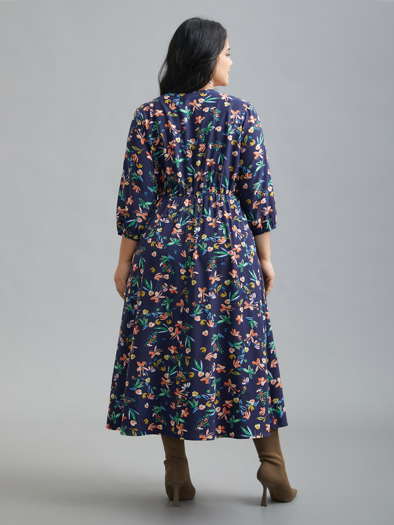 Surplice Neck Floral Print Pocket Dress