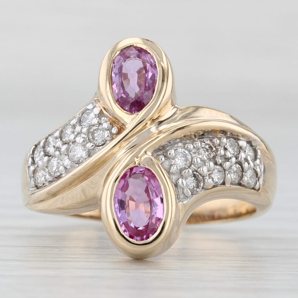 1.46ctw Pink Sapphire Diamond Bypass Ring 14k Yellow Gold Size 7