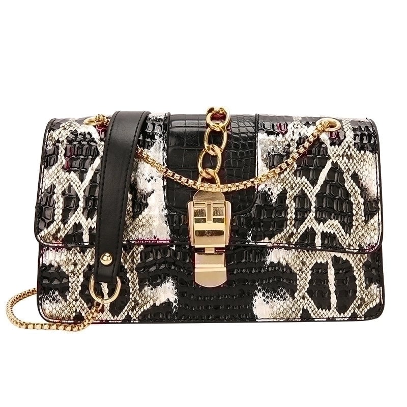 Women's Small Summer Pu Leather Color Block Classic Style Square Lock Clasp Shoulder Bag